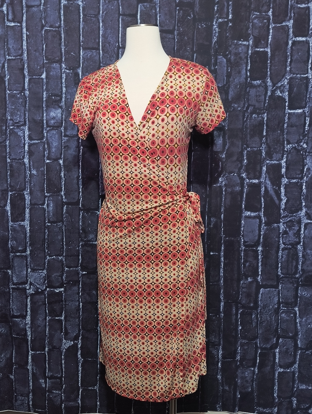 NY Collection Multi Color Geometric Wrap Midi Dress